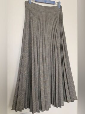 Zara Gray Plaid Pleated Maxi Skirt